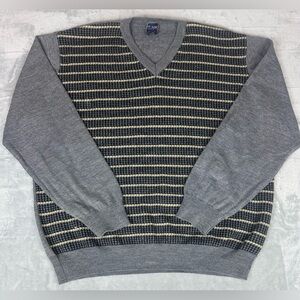 T Harris London Wool Blend Striped Sweater Mens XL‎ V Neck English Countryside